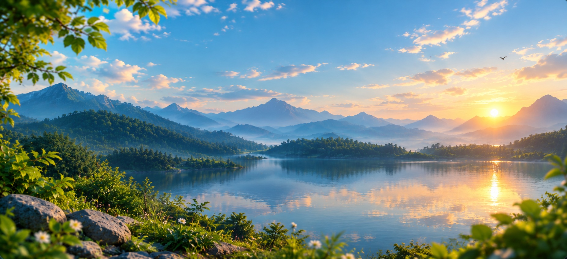 Golden Mountain Lake at Sunrise