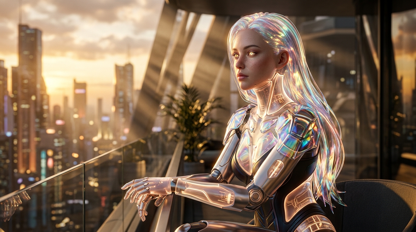 Warm Studio Portrait of a Cybernetic Muse
